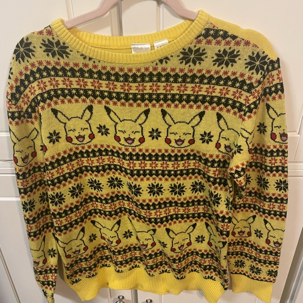 Yellow Pikachu Fair Isle Knit Sweater, Men’s XL